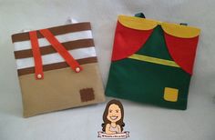 three small bags made to look like children's clothing and one has a puppet on it