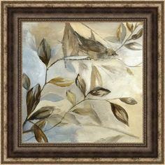 a painting with leaves on it in a frame