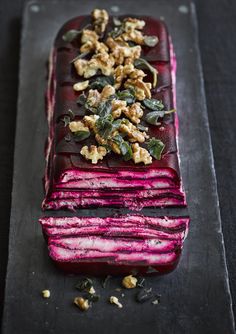 beet and walnut cake with pink glaze