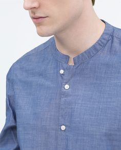 SLUB SHIRT WITH STAND COLLAR-Plain-Shirts-MAN | ZARA United States Collarless Shirt, Stylish Men Casual, Blouse Models, Shirt Detail, Stylish Mens Outfits, Plain Shirts, Zara Man, Men's Wear, Zara United States