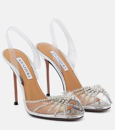 Sunshine 105 Embellished PVC Sandals in Silver - Aquazzura | Mytheresa Mytheresa Shoes, Trendy Shoes Sneakers, Heels Silver, Boot Jewelry, Silver Accessories