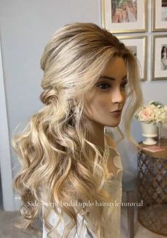 Side Pinned Wedding Hair, Wedding Hair Side Swept, Side Swept Bridal Hair, Sideswept Wedding Hair, Wedding Hair Tutorial, Side Swept Updo, Hair Front, Wedding Hairstyles Tutorial, Wedding Hair Styles