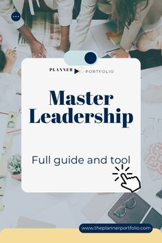 a group of people sitting around a table with the words master leadership full guide and