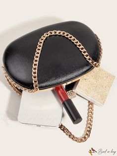 BirdinBag - Compact Chic Womens Evening Clutch - Black Handheld Mini Bag Black Handheld Pouch With Large Capacity, Handheld Black Pouch With Large Capacity, Handheld Shoulder Bag With Chain Strap, Evening Handheld Bag With Large Capacity, Black Pouch With Large Capacity, Large Capacity Evening Handheld Bag, Chic Handheld Portable Evening Bag, Chic Black Clutch With Large Capacity, Black Handheld Pouch For Daily Use