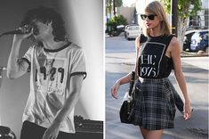 black and white photos of people in the past and present, including one woman wearing a t - shirt