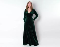 Emerald green velvet maxi dress, bridesmaid velvet dress, wedding dress, velvet bridesmaid dress, New Year dress, long sleeve dress, velvet maxi dress, evening dress You can find the pictures of ALL OTHER COLORS & VELVET MODELS in our catalog on ETSY here: https://www.etsy.com/shop/ENMEstyle?ref=seller-platform-mcnav&section_id=36055243 Velvet dress is the elegant dress suitable for every occasion. Made from a stretch velvet fabric to guarantee the perfect fit! Suitable for plus size and petite. Velvet Bridesmaid Dress, Velvet Formal Dress, Long Velvet Dress, Velvet Bridesmaid, Long Wrap Dress, Emerald Green Velvet, Velvet Dress Long, Velvet Bridesmaid Dresses, Green Velvet Dress