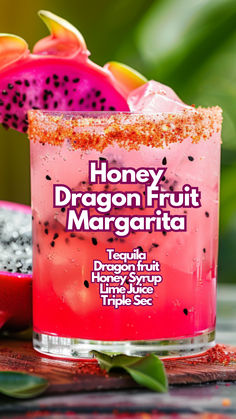 Honey Dragon Fruit Margarita Dragon Fruit Margarita, Lotus Martini, Dragonfruit Margarita, Dominican Drinks, Fruit Margarita, Summer Drinks Alcohol, Mixed Drinks Alcohol