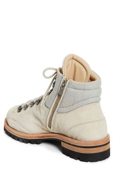 Supersoft suede smooths out the ruggedness of this hiking-inspired boot set on a grippy lug sole. Lace-up style; side zip closure Leather upper and lining/synthetic sole Made in Italy Designer Shoes Lug Sole, Soft Flannel, Up Styles, Boots Men, Side Zip, Designer Shoes, Rubber Sole, Leather Upper, Mixed Media