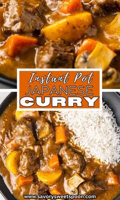 Delicious Japanese beef curry recipe for a weeknight dinner! Tender pieces of beef, carrots, potatoes and mushrooms cooked in a rich savory curry sauce. This Japanese version of curry is definitely worth trying! Instant Pot Japanese, Crock Pot Curry, Instant Pot Stew, Pork Stew Recipes, Beef Curry Recipe, Comfort Meals, Pork Curry, Spicy Curry, Curry Stew