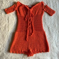 Fashion Nova Orange Crochet Swimsuit Cover With Tie Front And Off The Shoulder Design. Basically Brand New And Never Worn! Paid $30 Originally. #Crochet #Swimcover #Fashionnova #Pretty Fashion Nova Swimsuit, Crochet Swimsuit Cover, Crochet Swimsuit, Orange Crochet, Swim Cover, Shoulder Design, Swimsuit Cover, Body Suit, Fashion Nova