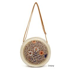 Style No : [472617] Fsb291-Ivory Color : Ivory, Multi Theme : Flower & Leaf, Sea Life, Shell Size : 9.8" Diameter + 2.95" Deep Material : 90% Straw + 10% Pu Shell Flowers Round Bead Straw Crossbody Bag Spring Cream Straw Crossbody Bag, Cream Crossbody Straw Bag For Spring, Cream Crossbody Bag For Spring, Summer Cream Crossbody Shoulder Bag, Spring Cream Crossbody Shoulder Bag, White Crossbody Shoulder Bag For Spring, Cream Crossbody Shoulder Bag For Spring, Cream Crossbody Shoulder Bag For Summer, Spring Cream Bag With Adjustable Strap