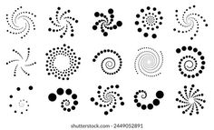 an abstract set of black and white circles on a white background, with dots in the middle