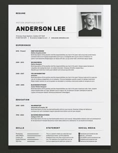 a professional resume is shown in black and white, with an image of a man's face