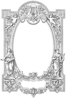 an ornate frame with cherubs and angels on it, vintage line drawing or engraving