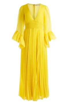 Selene Deep V Neck Pleated Maxi Dress by Alice + Olivia at ORCHARD... Maxi Dres, Happy Yellow, Ladies Day Dresses, Women Long Sleeve Dress, City Dress, Womens Floral Dress, Womens Cocktail Dresses, Women Formals, Pleated Maxi Dress