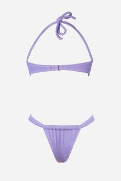 Make a bold statement with our Amethyst Bikini Top & Extra Cheeky Bottoms Set. With its vibrant purple hue, this set is perfect for adding a pop of color to your beach look while the extra cheeky bottoms add a sexy touch. Product Code: CAA12A4E175VV/CAA12B4E175VV Features:  Crinkle fabrication Halterneck No cups Light bust support Back tie & hook closure Low-rise waist High-leg cut Extra cheeky bum coverage Regular wash Materials: 95%POLYESTER, 5%SPANDEX Lining: 92%POLYESTER, 8%SPANDEX. Purple Triangle Top Swimwear For Beachwear, Purple Halter Neck Swimwear For Pool, Purple Stretch Swimwear For Vacation, Lavender Stretch Swimwear For Beachwear, Purple Halter Neck Swimwear For Summer, Purple Beachy Swimwear For Vacation, Summer Halter Neck Purple Swimwear, Purple Halter Neck Swimwear For Beach, Purple Stretch Swimwear For Party