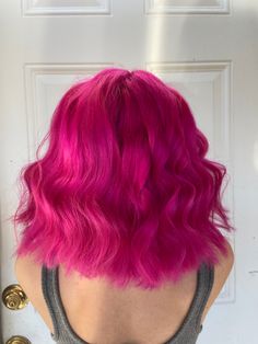 Neon Pink Hair Short, Pink Dyed Short Hair, Hot Pink And Pastel Pink Hair, Bright Magenta Hair, Pink Fringe Hair, Short Bright Pink Hair, Short Hot Pink Hair, Pink Hair Roots, Magenta Hair Aesthetic