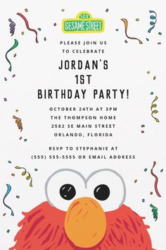 Sesame Street | Elmo Confetti Birthday Invitation
Invite all your family and friends to your child's birthday with these confetti birthday invitations featuring Elmo! Personalize by adding all your party details! Sesame Street Birthday Party Ideas Boy, Elmo Birthday Party Boy, Elmo Invitations, Elmo Birthday Invitations, Elmo First Birthday, Sesame Street Birthday Invitations, Sesame Street Invitations, Confetti Birthday Party, 2nd Birthday Boys