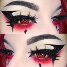 Red And Black Makeup, Maquillage Harley Quinn, Teknik Makeup, Goth Eye Makeup, Anime Eye Makeup, Punk Makeup, Makeup Drawing