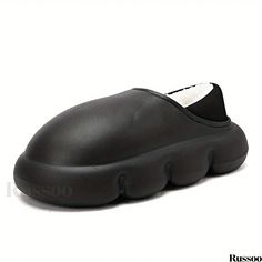 Russoo - Mens Winter Fuzz-lined Clogs: Cozy Waterproof Platform Slippers with Anti-skid Sole, Ideal for Indoor Use Winter Comfortable Closed Toe Clogs, Comfortable Closed Toe Winter Clogs, Outdoor Winter Slippers With Round Toe, Outdoor Winter Closed Toe Slippers, Winter Non-slip Synthetic Clogs, Winter Clogs With Cushioned Footbed And Round Toe, Winter Outdoor Closed Toe Slippers, Black Winter Slippers With Rubber Sole, Winter Non-slip Round Toe Clogs