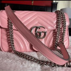 Authentic Pink Gucci Marmont Purchased From Poshmark In 2021 Excellent Condition Comes With Dust Bag Authentication Done By Poshmark For Reassurance. Gucci Gg Bag, Marmont Super Mini, Gucci Gg Marmont Matelasse, Gucci Gg Marmont Mini, Small Canvas Bags, Gucci Marmont Bag, Sequin Bag, Gucci Marmont, Gucci Horsebit