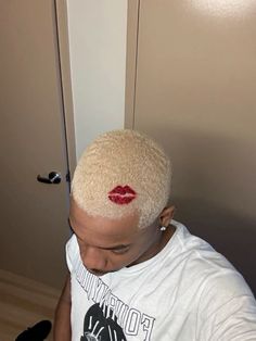 Simple Buzzcut Design, Buzzcut Colored Hair Men, Mens Hair Ideas, Bleached Buzz Designs, Bleached Buzz Cut Men Design, Men With Colored Hair, Bleach Blonde Hair Men, Black Men Blonde Hair, Bleached Buzz Cut Men