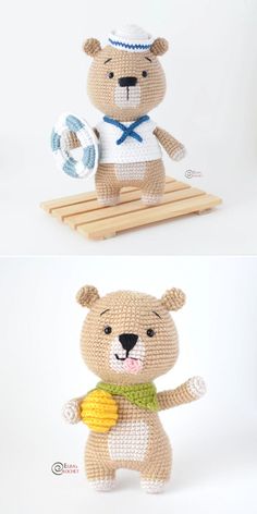 there are two pictures of teddy bears made out of crochet