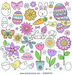 an easter doodle with flowers and eggs