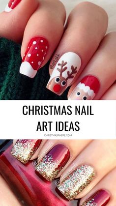 Christmas Nail Art Ideas, Christmas Nails Diy, Christmas Nail Art Easy, Xmas Nail Art, Nail Art For Beginners, Cute Christmas Nails