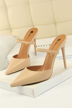 ZAPAKA Women Prom Shoes Apricot Stiletto Pointy Heels Apricot Beige, Hak Tinggi, Summer High Heels, Extreme High Heels, Pointy Heels, High Heel Slippers, Pumps Heels Stilettos, Heel Slippers, Pu Heels