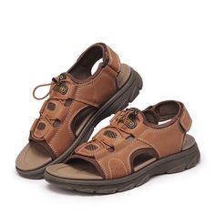 Color: Black,Brown Closure Type: Velcro Feature: Soft,Slip Resistant Size: US 10.5,US 8,US 9,US 10,US 11,US 7.5,US 8.5,US 6.5 Shoes Type: Outdoor Sandals,Sport Sandals,Beach Sandals Toe Type: Opened Upper Material: Genuine Leather Outsole Material: PU Sandals Beach, Outdoor Sandals, Sport Sandals, Brown Sandals, Beach Sandals, Black 7, Saucony Sneaker, Types Of Shoes, Black Sandals