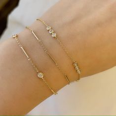 This versatile bracelet is a fun play on a classic strand of diamonds style - dainty clusters of trios of diamonds are set among the 14k gold chain. A great piece to layer. Cluster Bracelet, Cluster Bracelets, Diamond Bangles Bracelet, Gold Choker Necklace, Bezel Set Diamond, Custom Ring Designs, Cute Bracelets, Bracelet Collection, Diamond Fashion