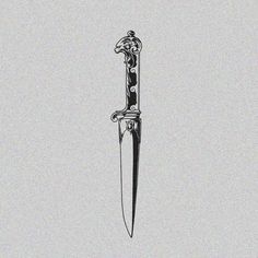 a black and white drawing of a knife