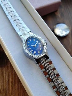 Elegant Blue Stainless Steel Watch Accessories, Blue Watch Accessories With Metal Dial, Dainty Watches, Watch Y2k, Vintage Watches Women, Retro Watches, Watch For Women, Watches For Women, Blue Watches