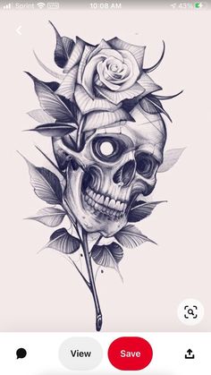 a drawing of a skull with roses on it's head and an arrow in the middle