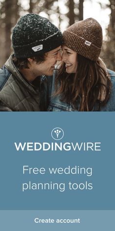 a man and woman are kissing in the woods with text reading wedding planning made easy create account