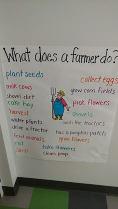 what does a farmer do? poster on the wall in front of a classroom door