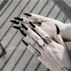 Toxic Tears : Photo Hands With Rings, Vampire Nails, Long Fingernails, Vintage Nails, Claw Nails, Nail Health, Beautiful Lips