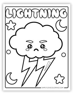 a black and white coloring page with the words lightning