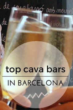 three glasses of wine with the words top cava bars in barcelona written on them