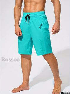 Russoo - Performance Mens Zip Pocket Swim Shorts: Quick-Dry, Lightweight, UV Protection, Beach Swimming Trunks (No Mesh Lining) Summer Workout Swim Trunks With Pockets, Summer Sports Bottoms In Turquoise, Casual Turquoise Bottoms For Beach Season, Leg Care, Casual Beach Wear, Beach Swimming, Swimming Trunks, Running Fitness, Active Shorts