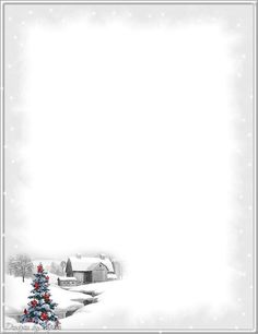 a white christmas card with a snowy scene