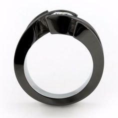 Meghan - Womens Black Titanium Engagement Ring | Titanium Rings Modern Bypass Ring For Promise With Round Cut, Modern Bypass Ring For Anniversary, Modern Round Bypass Ring With Tension Setting, Modern Bypass Ring With Tension Setting, Modern Twist Bypass Ring For Promise, Modern Bypass Ring With Round Cut For Formal Occasions, Modern Bypass Ring For Formal Occasions, Elegant Titanium Jewelry With Polished Finish, Elegant Titanium Ring Jewelry