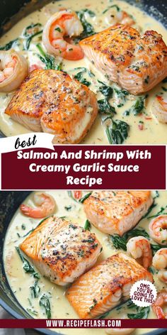 salmon and shrimp with creamy garlic sauce recipe