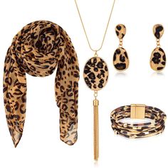 PRICES MAY VARY. Complete and Coordinated Set: the leopard print scarf and jewelry set includes a leopard print scarf of about 63 x 25.5 inches/ 160 x 65 cm, a pair of leopard earrings of about 0.6 x 1.8 inches, a leopard bracelet of about 0.8 x 2.5 inches, and a leopard necklace of about 32 inches in circumference; With this leopard print scarf and jewelry set, creating a fashionable look is easy, adding a versatile, dynamic range to your wardrobe Quality Material: the leopard print scarf is me Leopard Bracelet, Leopard Necklace, Leopard Print Accessories, Cheetah Print Scarf, Leopard Earrings, Silk Jewelry, Leopard Print Scarf, Printed Jewelry, Wrap Shawl