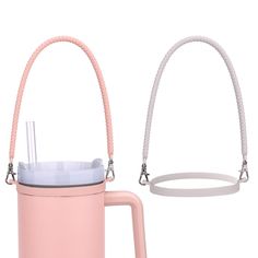 two mugs with handles, one is pink and the other is light blue in color