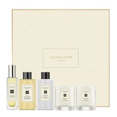 Jo Malone London House of Jo Malone London 5 Piece Gift Set. INCLUDES: 3.4 fl oz / 100 mL travel Peony & Blush Suede Body & Hand Wash, 3.4 fl oz / 100 mL travel Blackberry & Bay Body & Hand Lotion, 1 fl oz / 30 mL travel Lime Basil & Mandarin Cologne, 1.88 in / 4.78 cm travel English Pear & Freesia Scented Candle, and 1.88 in / 4.78 cm travel Pomegranate Noir Scented Candle. A five-star gift to make a house a home. Complement the celebrations with Travel Candles and bath and body essentials. Peony Blush Suede, Travel Candles, Fragrance Samples, Travel Size Perfume, Jo Malone London, Jo Malone, Perfume Gift Sets, Perfume Gift, London House