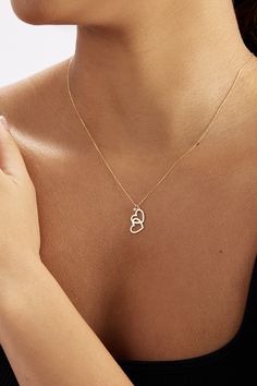 Gelin Diamond 14k Gold Intertwined Heart Necklace on a model's neck. Intertwined Hearts, Double Heart Necklace, Hearts Necklace, Diamond Necklaces, Gold Diamond Necklace, Everlasting Love