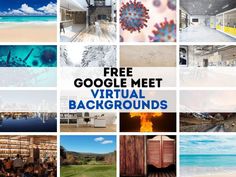 a collage of images with the words free google meet virtual backgrounds