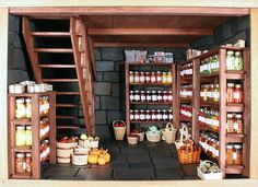 a shelf filled with lots of different types of food